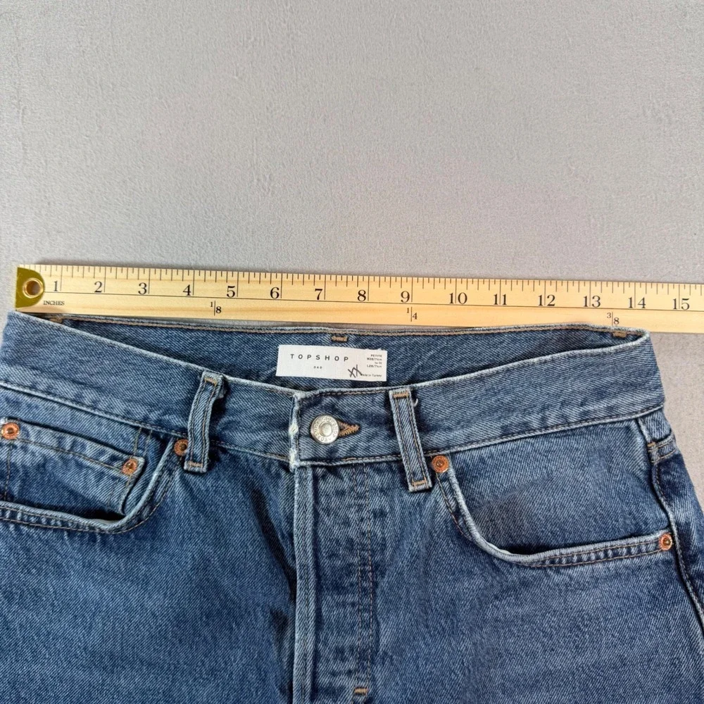 Topshop Dad Jeans 28 – High Rise Distressed Boyfriend Medium Wash Straight Denim